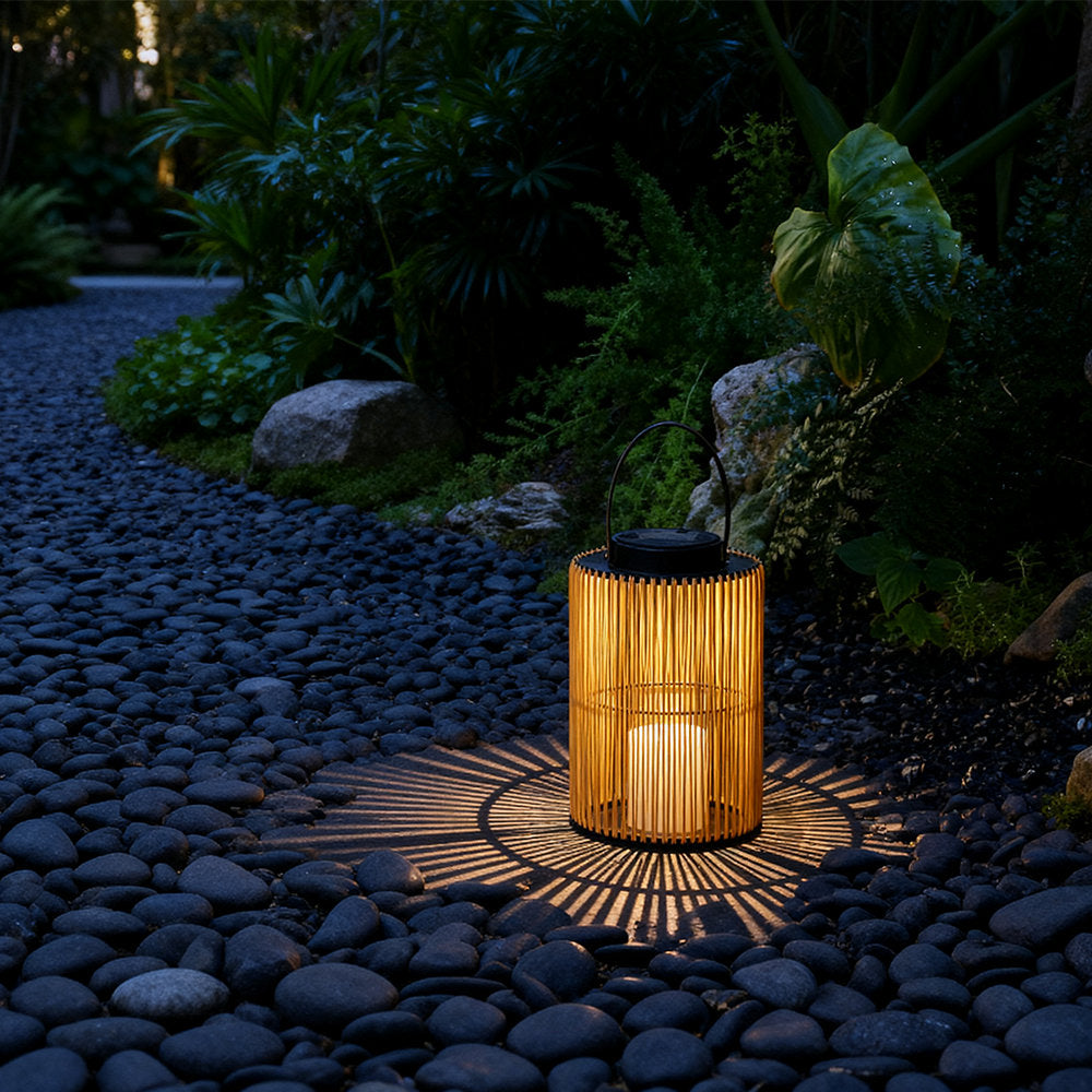 2pcs Solar Powered Woven Lantern - 9.64 Black & Amber, Pp+pe Garden Light, Auto On/off, Weatherproof