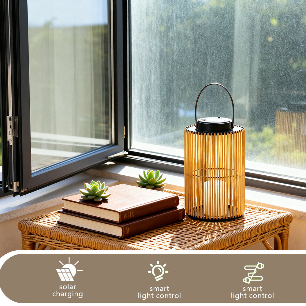 2pcs Solar Powered Woven Lantern - 9.64 Black & Amber, Pp+pe Garden Light, Auto On/off, Weatherproof
