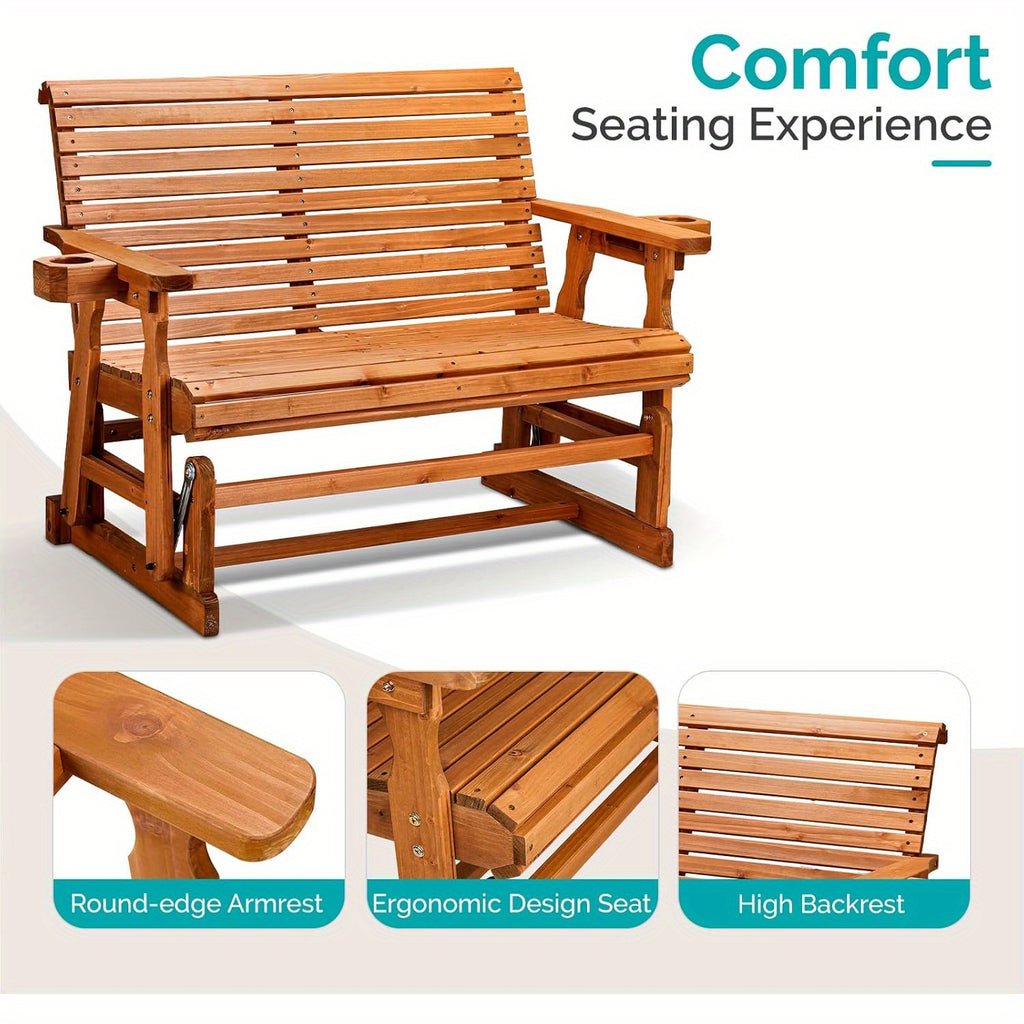 outdoor glider bench wood patio glider cup holders porch