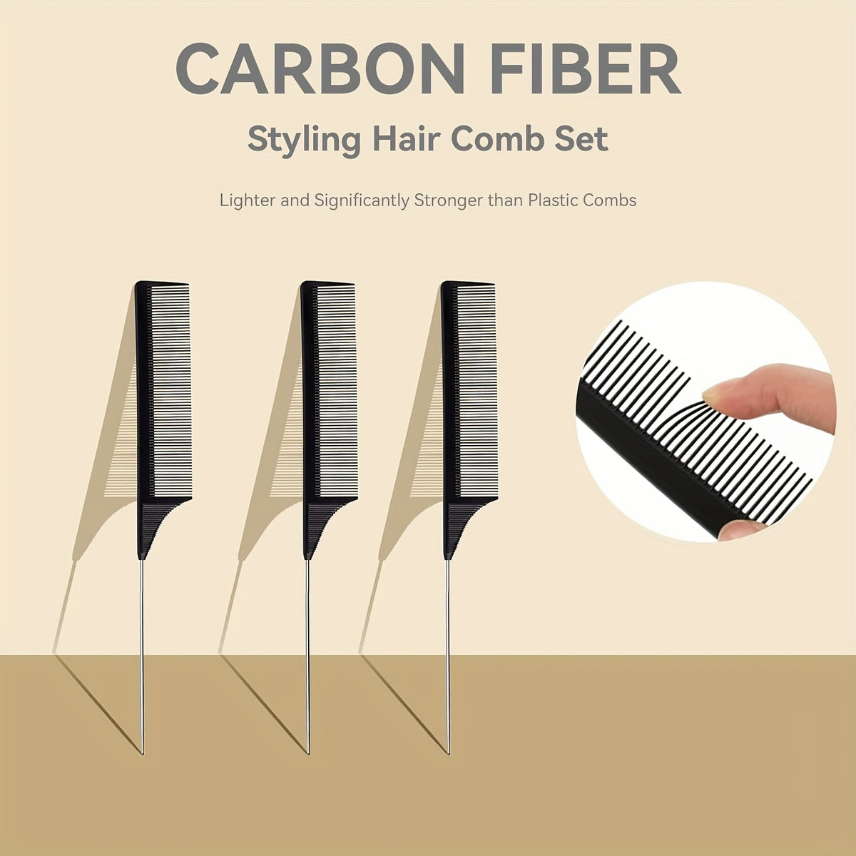 3 pack hair rat tail comb set parting teasing fine tooth