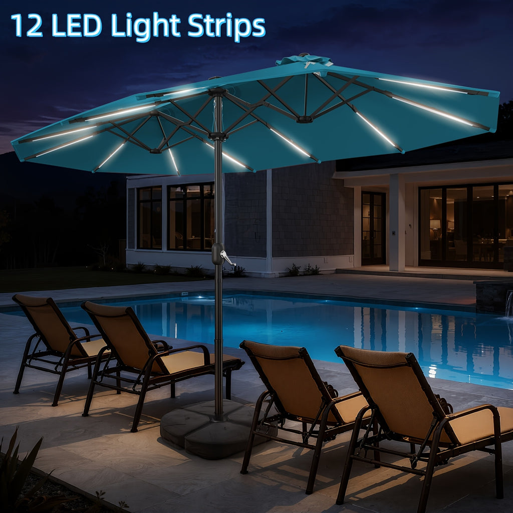 15ft outdoor double sided patio umbrella   solar led