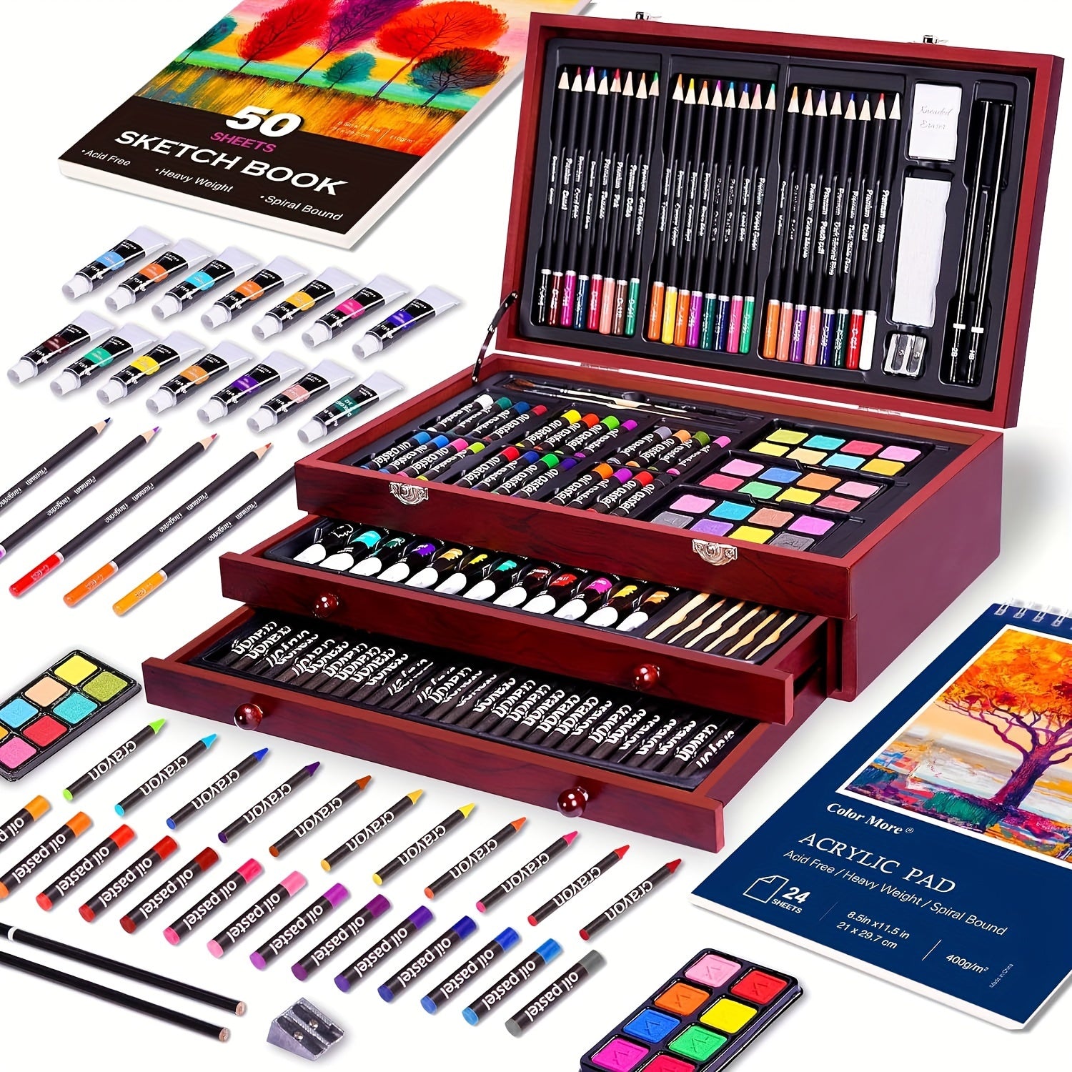 175pcs   set 2 drawing pads crayons acrylic paints