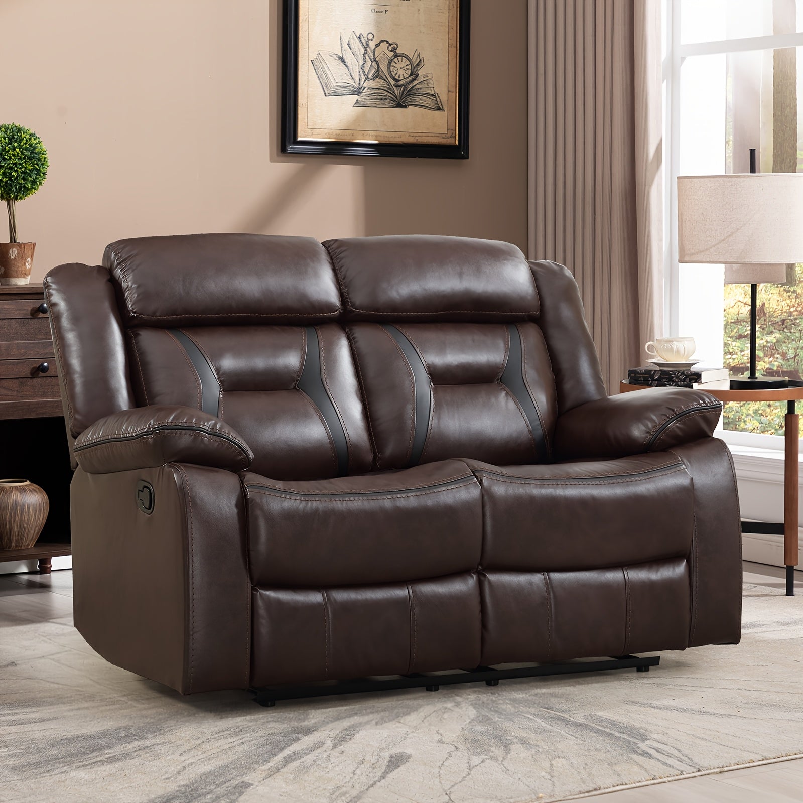 faux leather manual recliner set 3 seat sofa loveseat