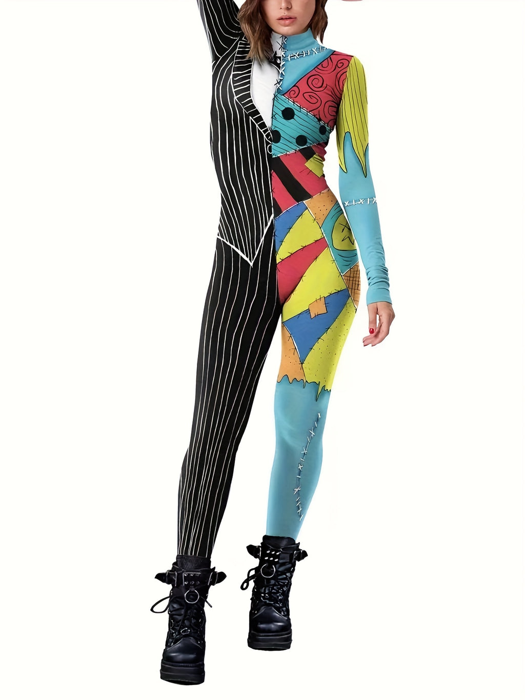 6131 fashion print party jumpsuit cosplay print long sleeve