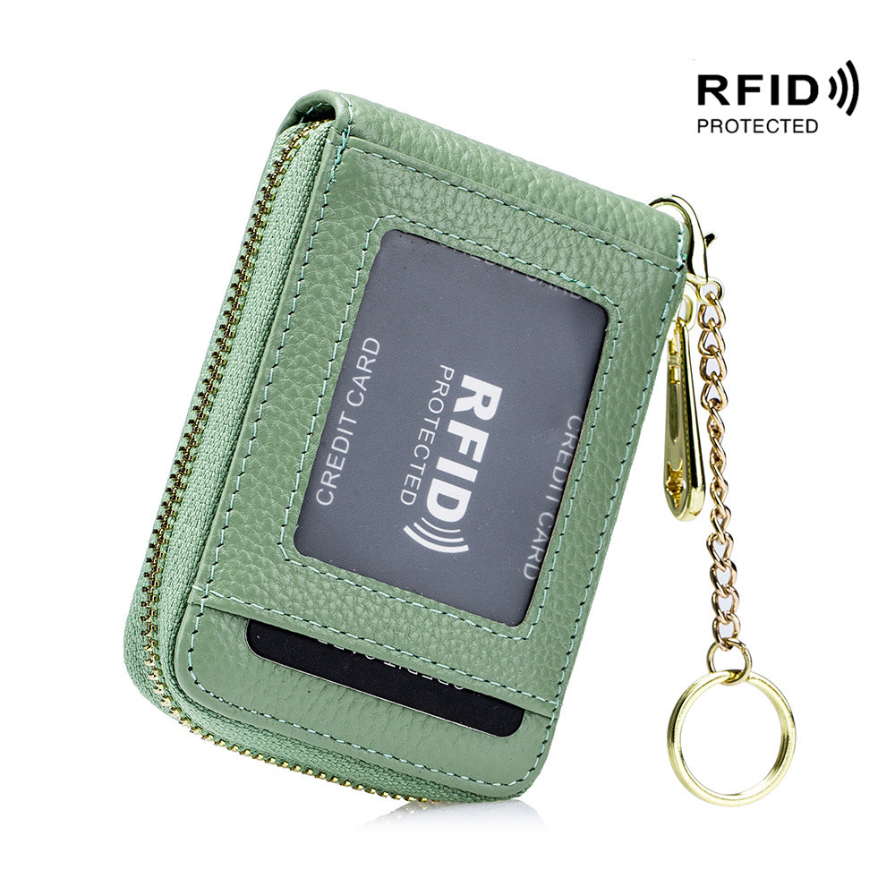 women rfid credit card holder wallet keychain id window