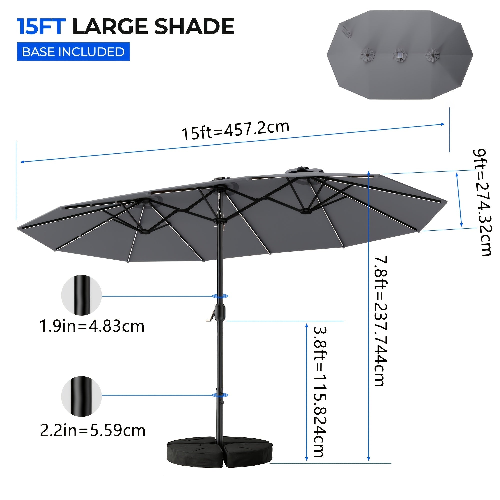 15ft outdoor double sided patio umbrella   solar led