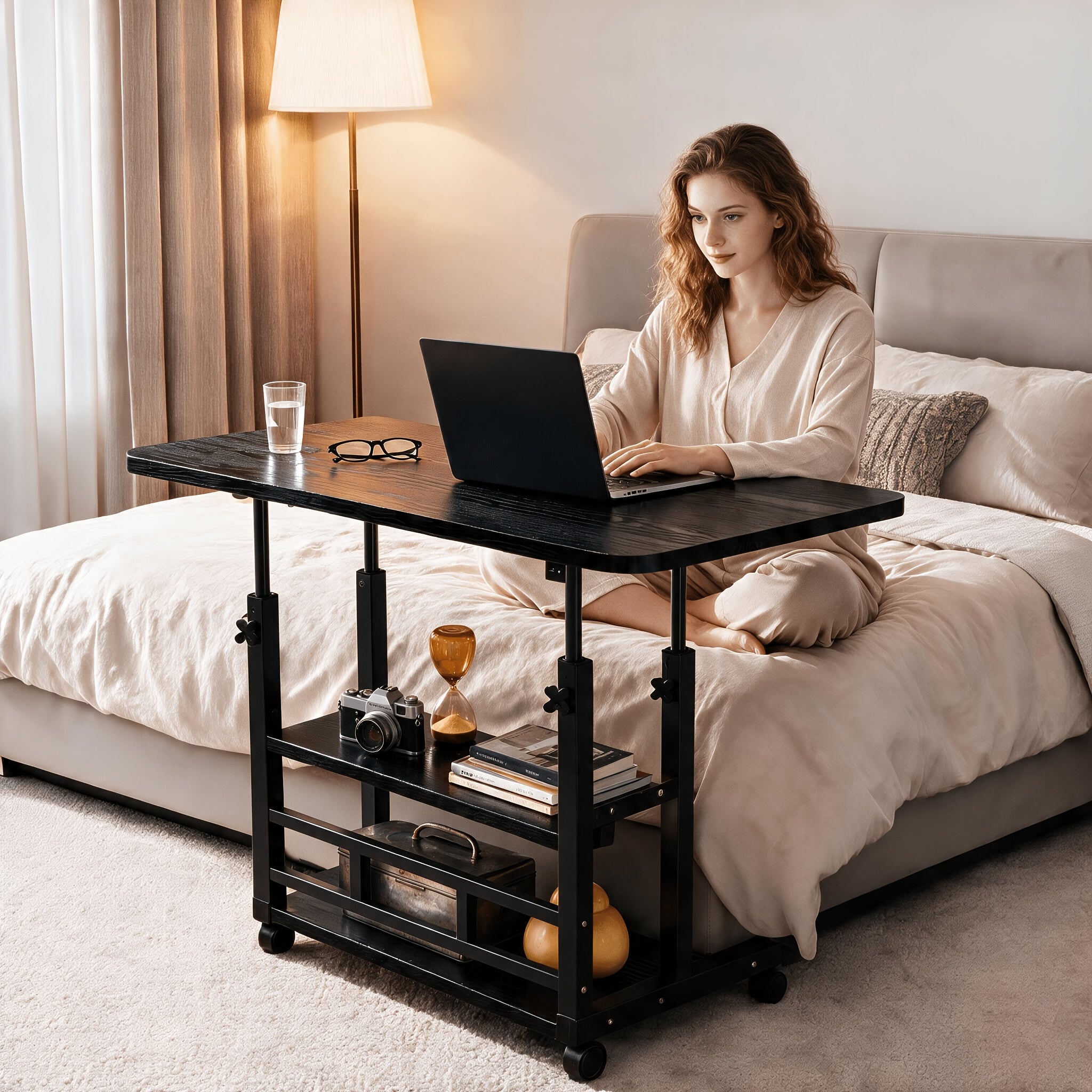 movable height adjustable bedside computer desk adjustable