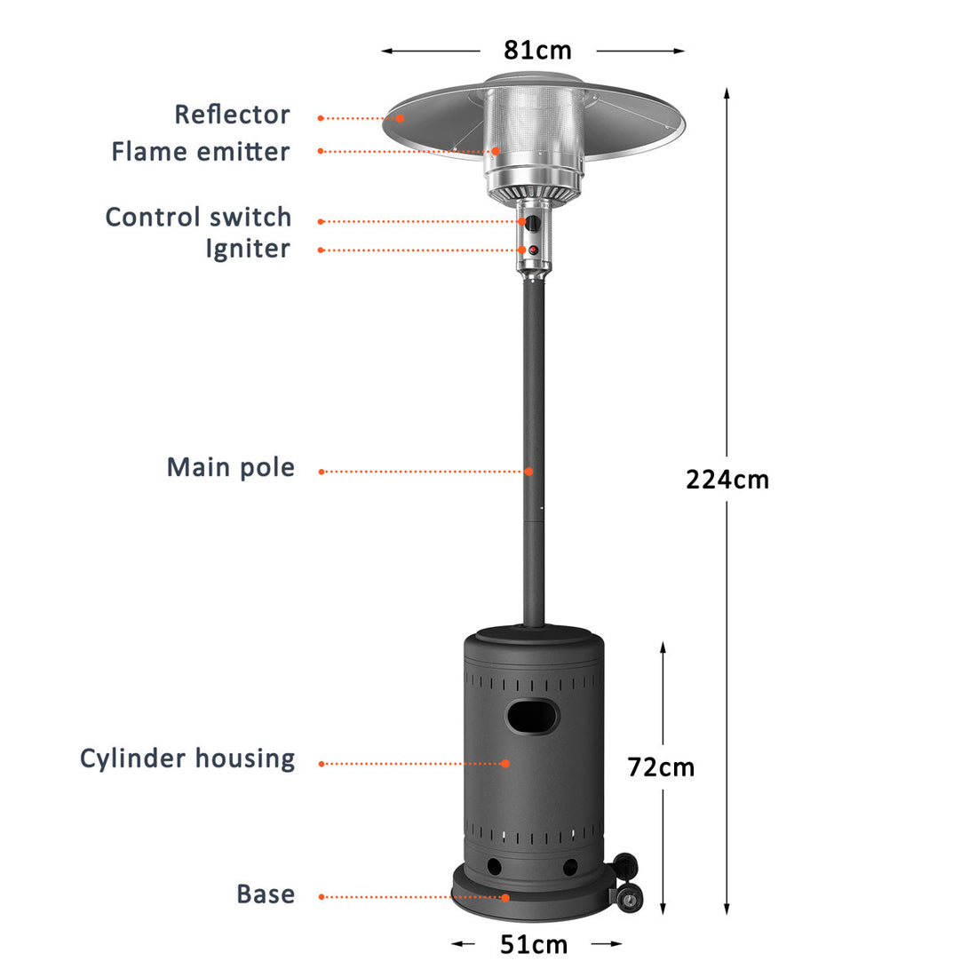 46000 Propane Standing Patio Heater