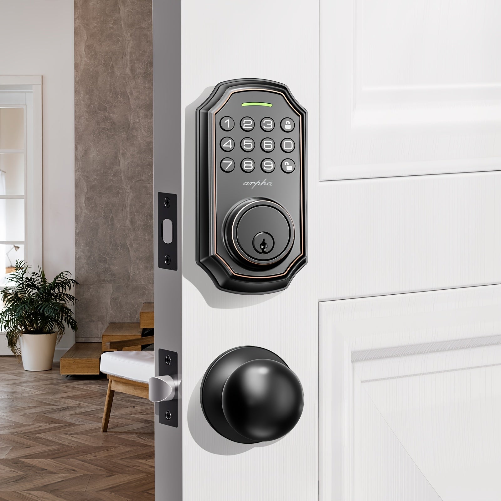 keyless smart door lock fingerprint handle   door