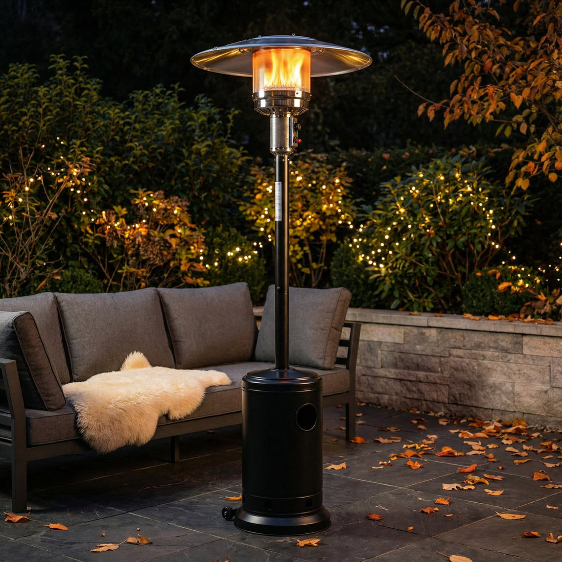 46,000 Btu Propane Patio Heater For Outdoor Use With Wheels Ideal For Backyard, Garden