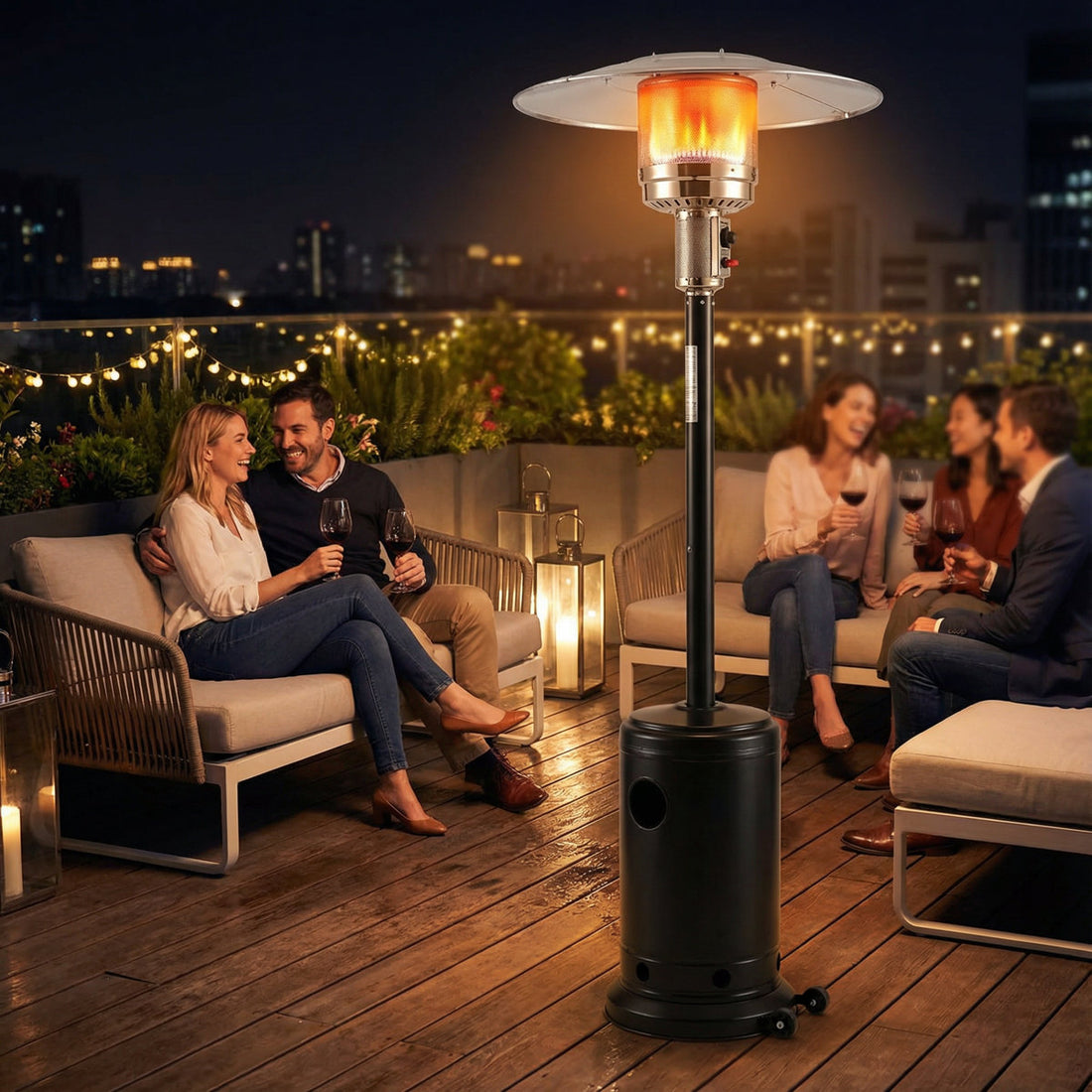 46,000 Btu Propane Patio Heater For Outdoor Use With Wheels Ideal For Backyard, Garden