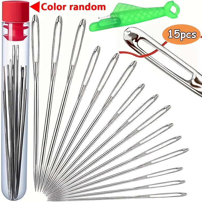 15 large random eye sewing needles hand   faux leather