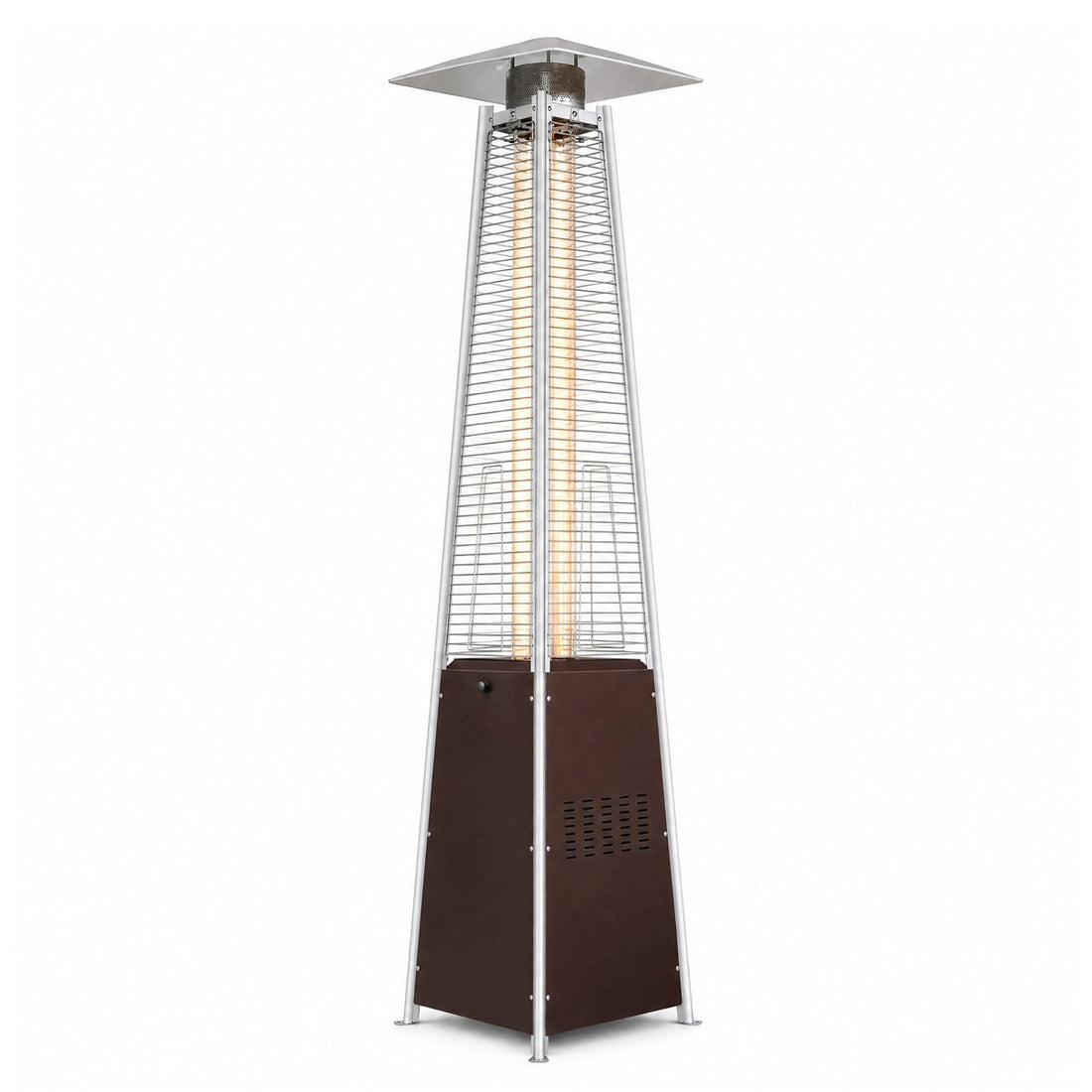 48000 BTU Pyramid Propane Freestanding Patio Heater, Glass?Tube Flame Tower with Wheels, Battery Ignition, Waterproof Black Cover for Outdoor Patio Deck Garden