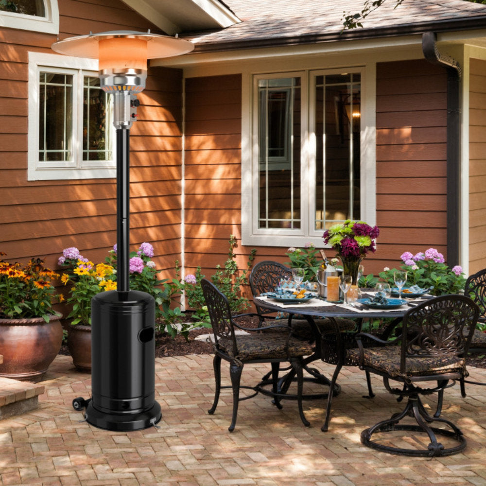48000 BTU Stainless Steel Propane Patio Heater, Black Standing Patio Heater with Trip Over Protection