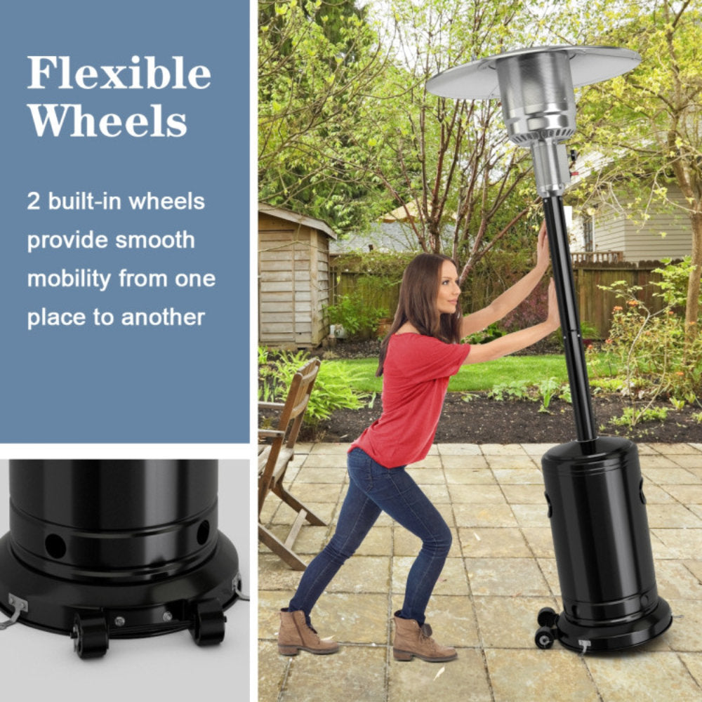 48000 BTU Stainless Steel Propane Patio Heater, Black Standing Patio Heater with Trip Over Protection