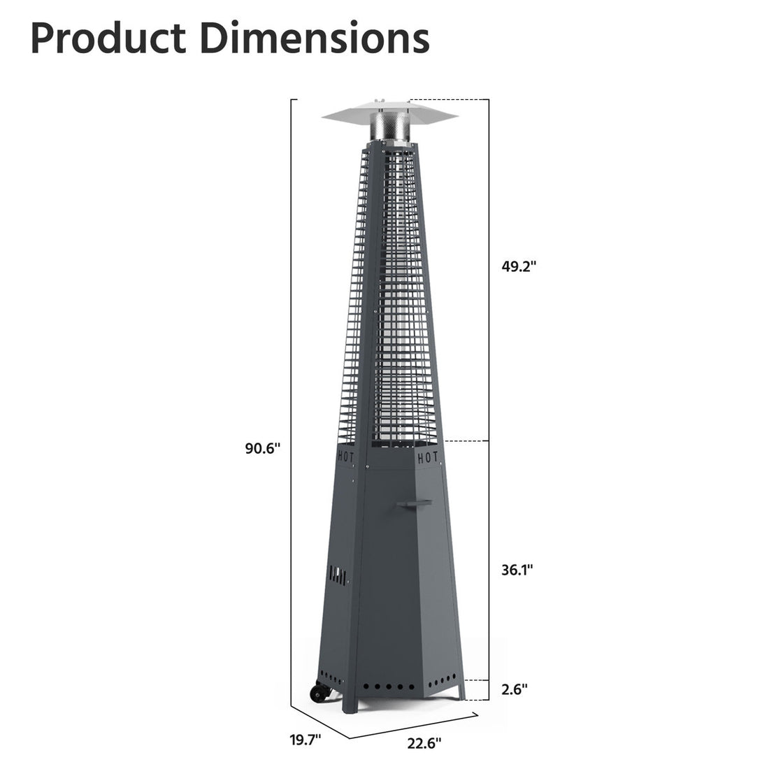 48,000 BTU Propane Pyramid Patio Heater with Wheels and Removable Side Panels, Hexagonal Outdoor Heater