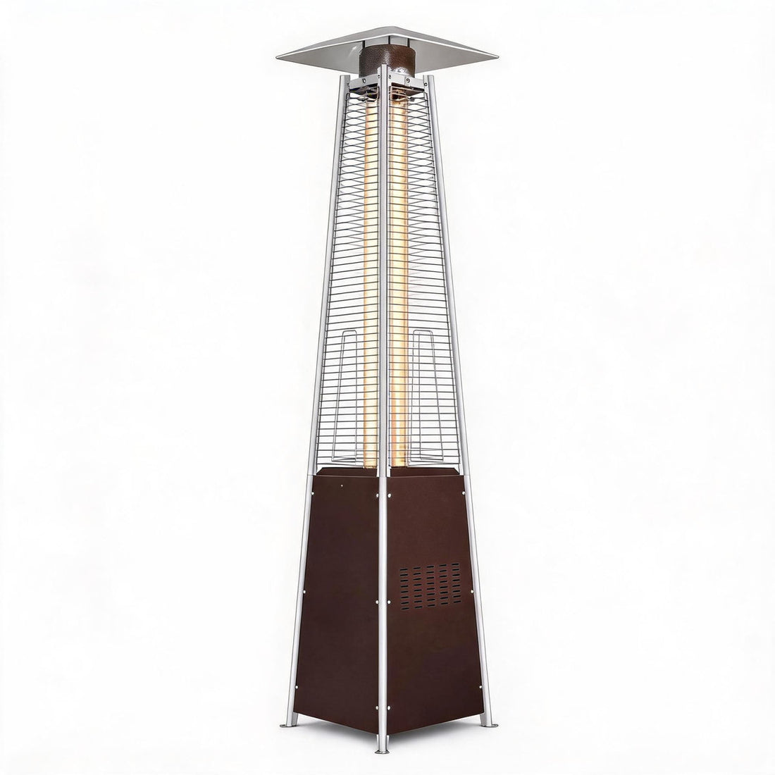 48,000 BTU Pyramid Propane Patio Heater, Glass Tube Flame Wheels, Waterproof Cover, Brown