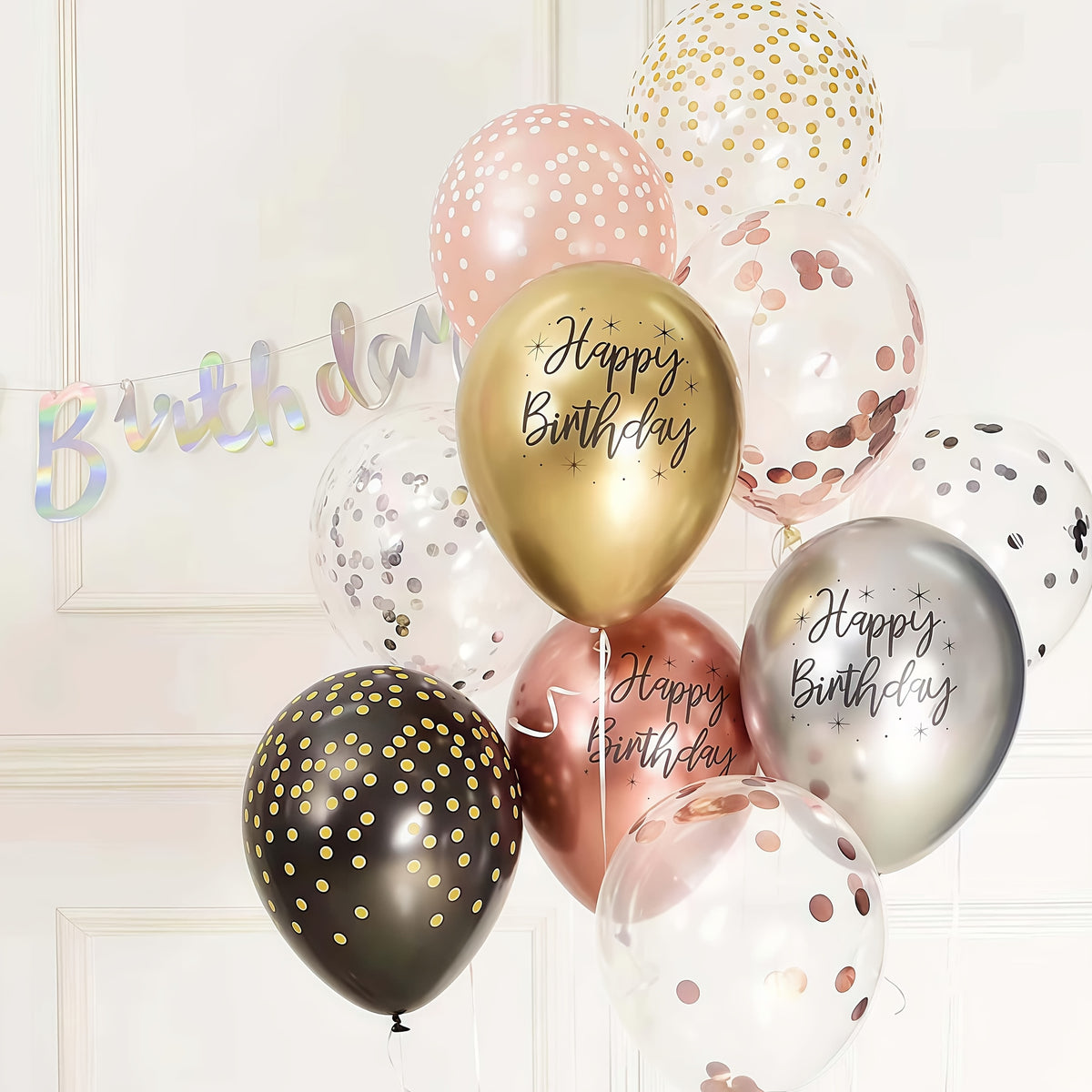 printed happy birthday multicolor metallic latex balloons