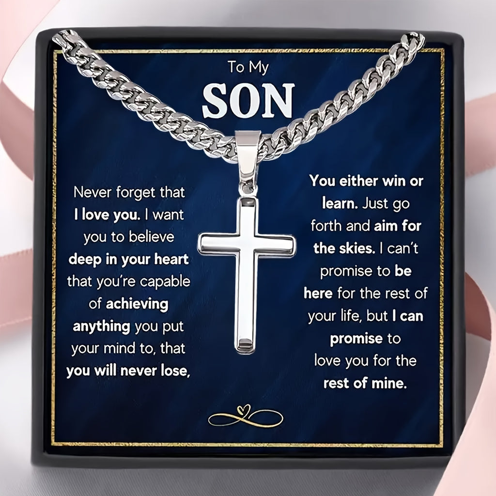 son cross necklace cuban link stainless steel cross pendant