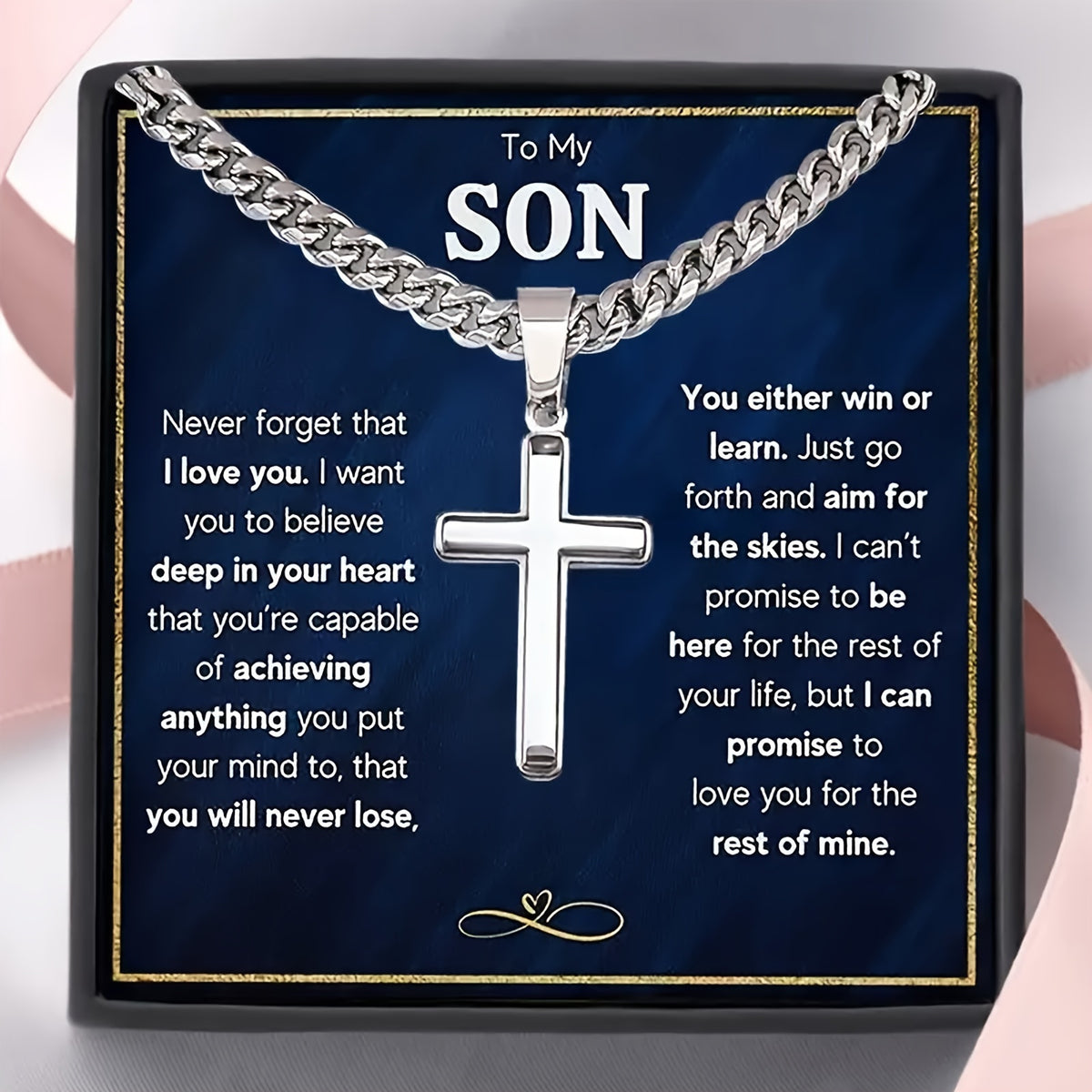 son cross necklace cuban link stainless steel cross pendant