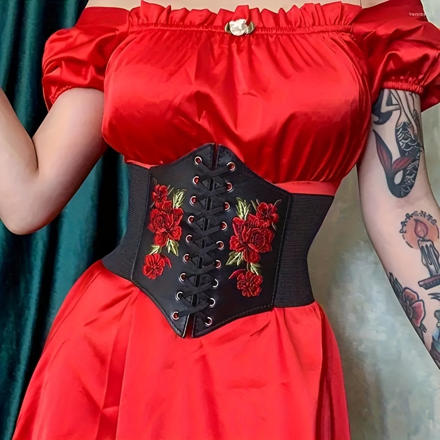 ladies floral cinch belt   elastic waist belt