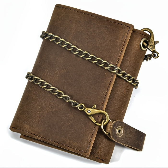 men vintage chain trifold pocket wallet wtih key holder