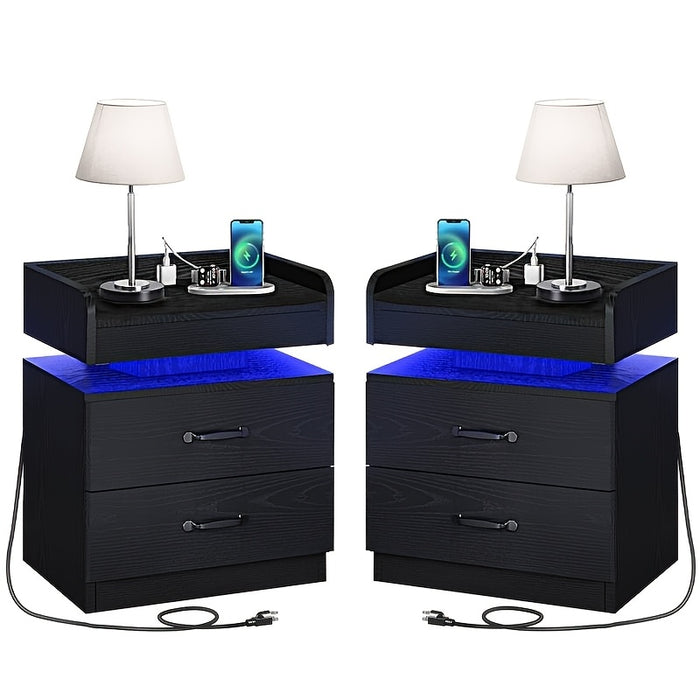 modern led bedside table charging station wooden bedside