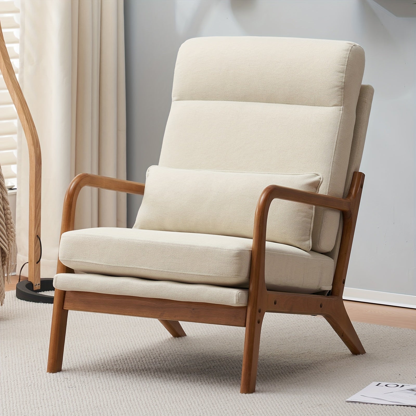high back   century modern accent chair soild wood padding