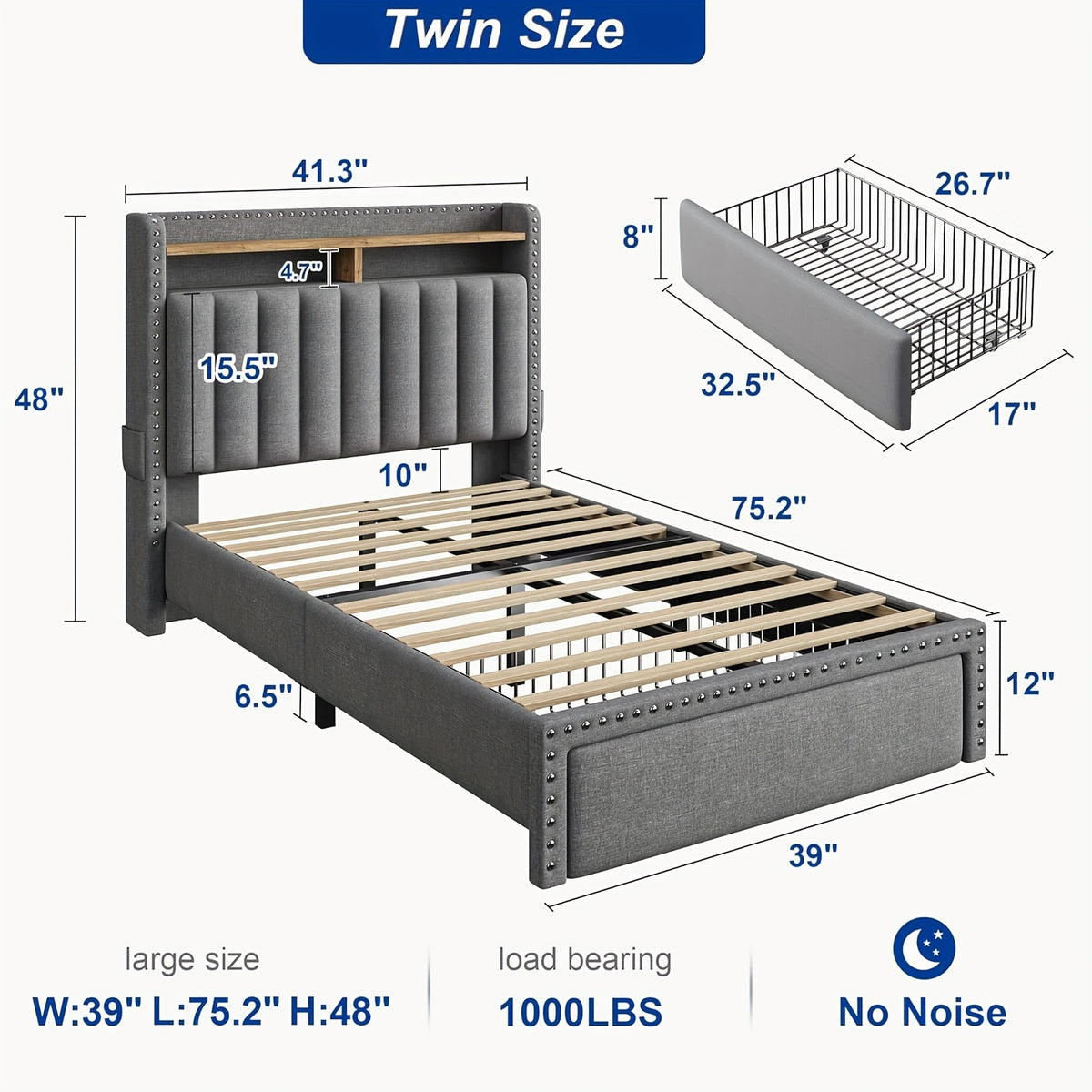 king size upholstered bed frame storage 2 tier headboard 2