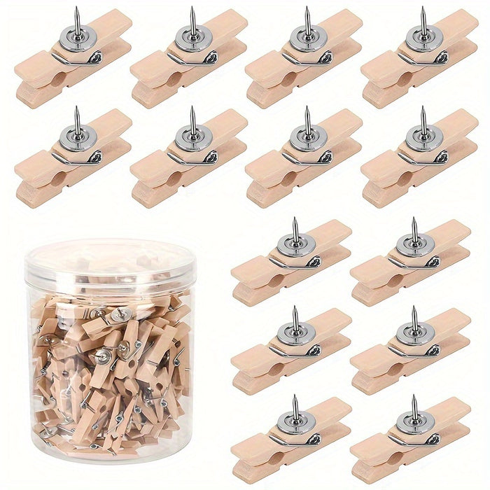 30pcs push pins wood holder set transparent box packaging