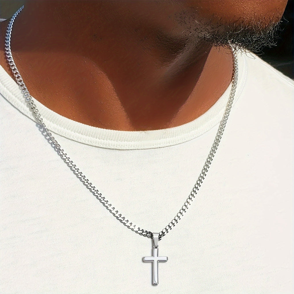 son cross necklace cuban link stainless steel cross pendant