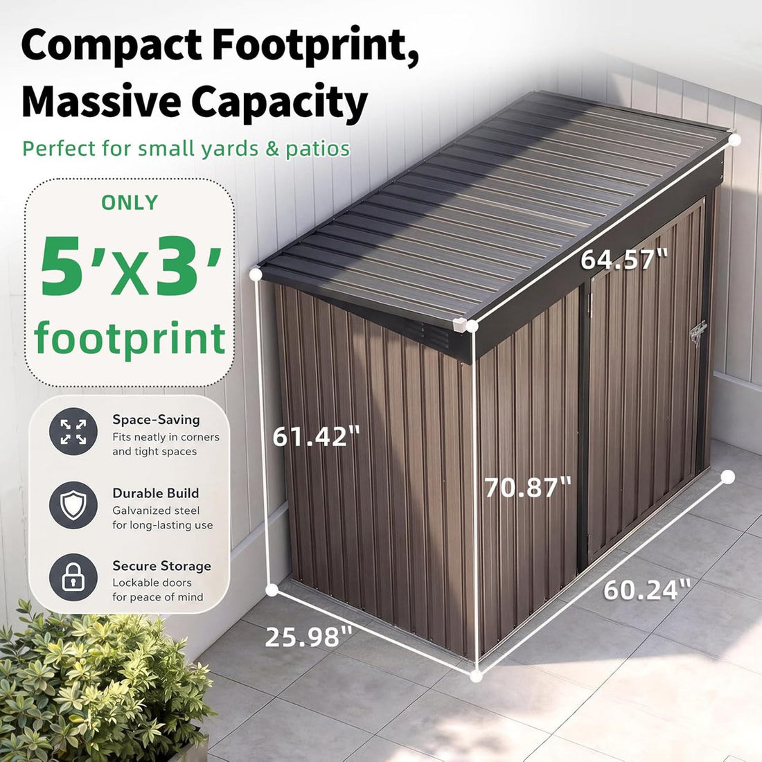 5 ft. W x 3 ft. D Metal Lean-To Storage Shed
