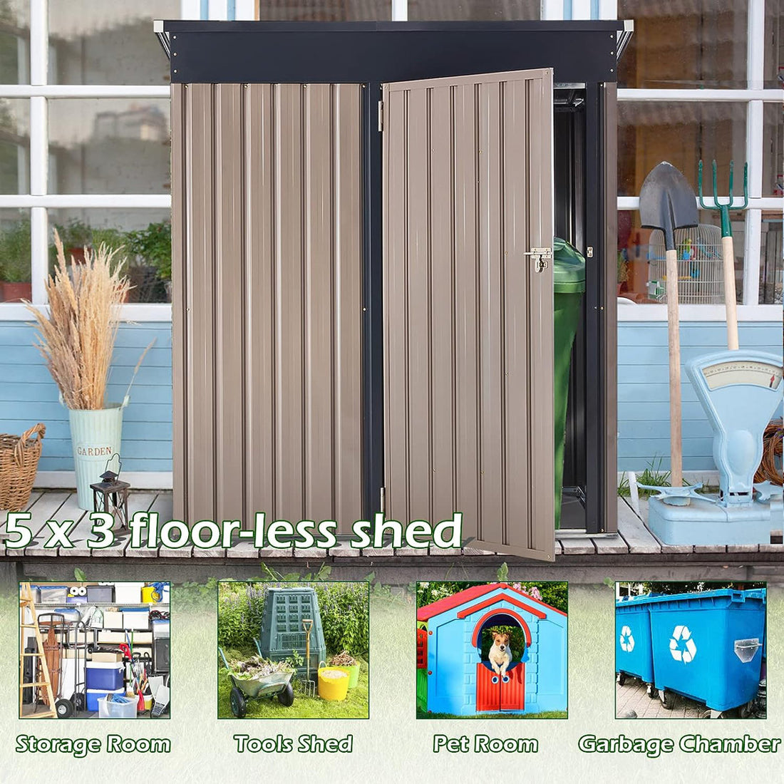 5 ft. W x 3 ft. D Metal Lean-To Storage Shed