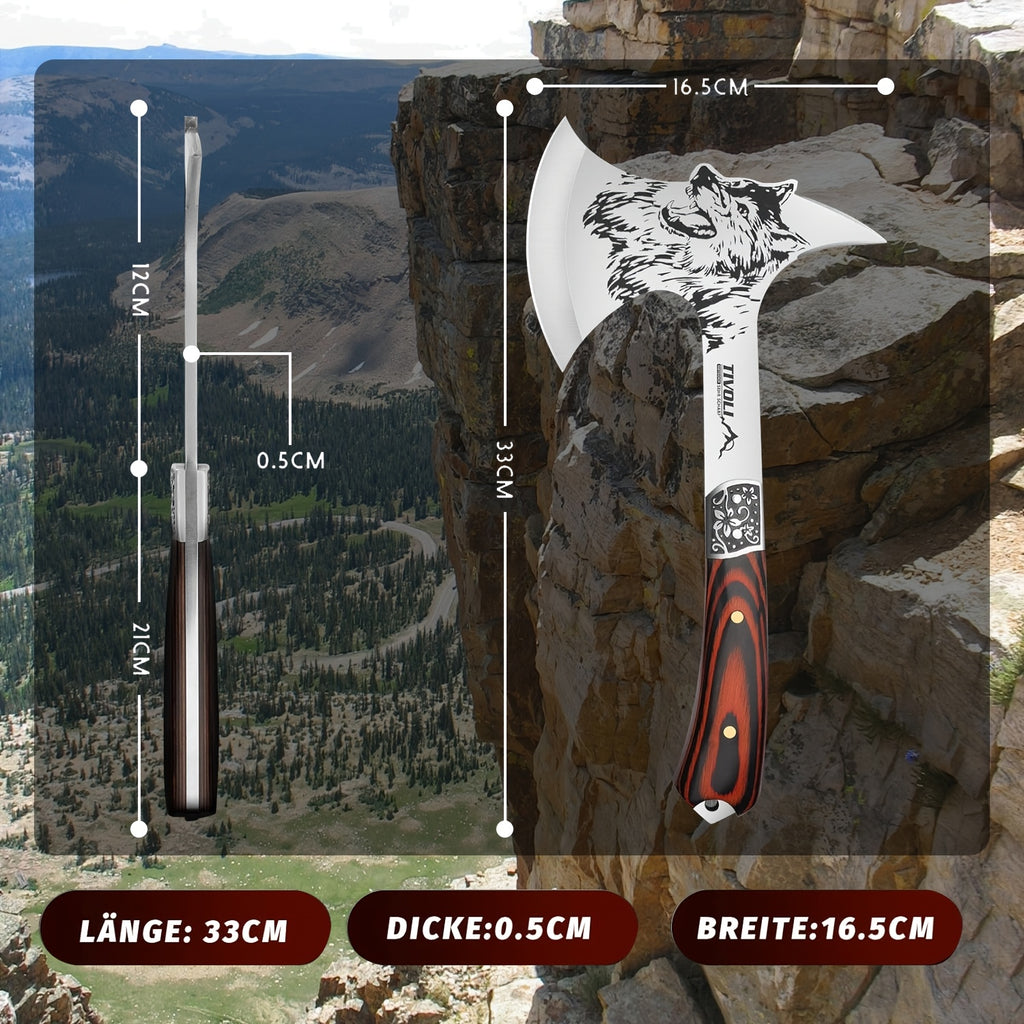 13 inch camping axe wolf pattern survival short handle nylon