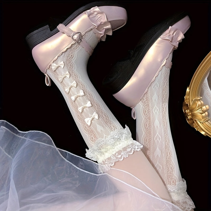 1 pair princess bow   calf socks youth thin lace leg socks
