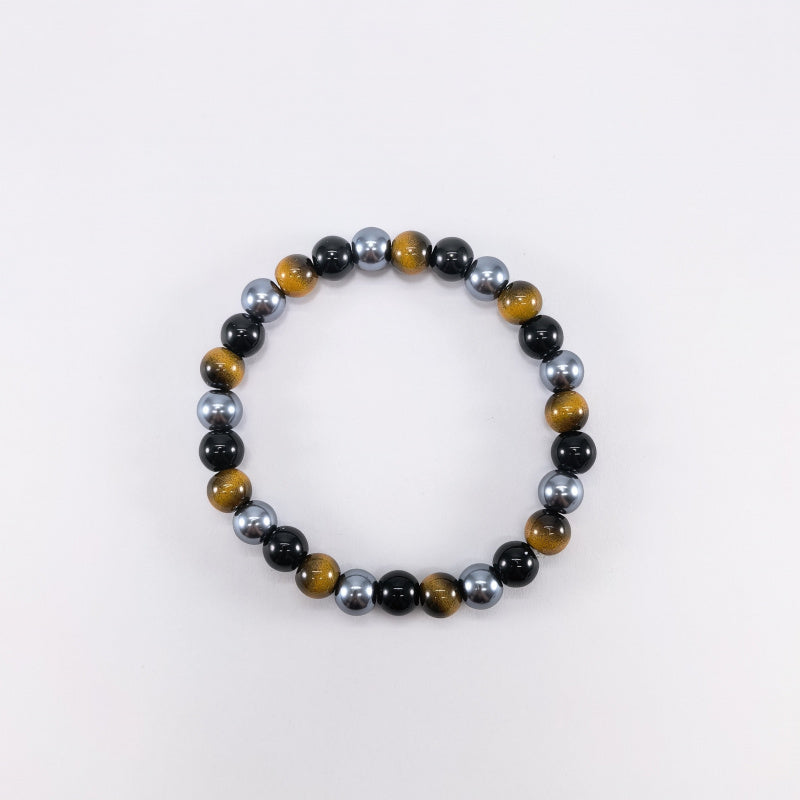 a bracelet made three types stones tigers eye obsidian black