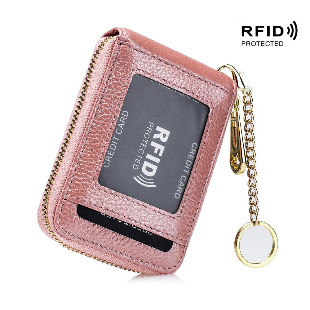 women rfid credit card holder wallet keychain id window