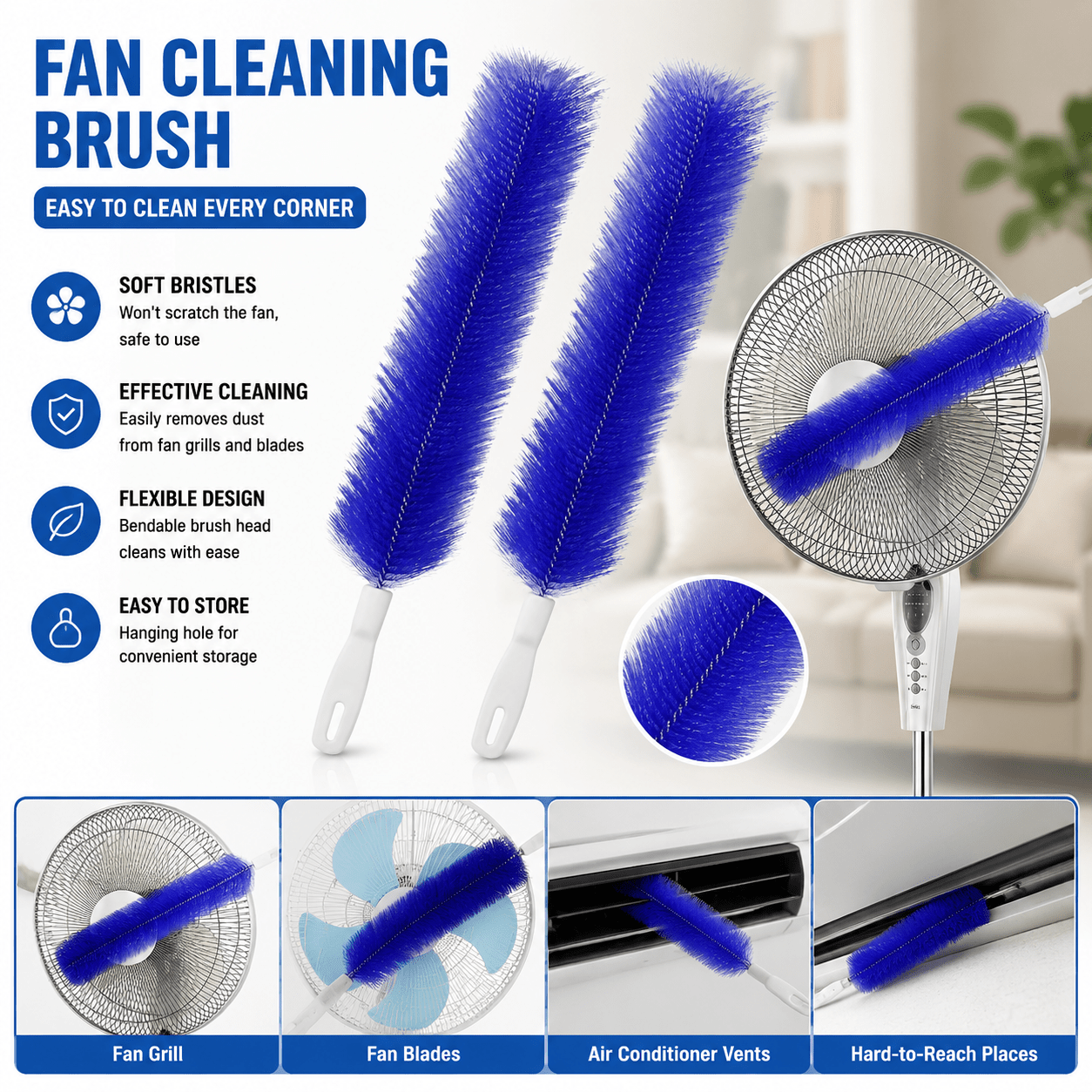 flexible microfiber fan cleaning brush multifunctional
