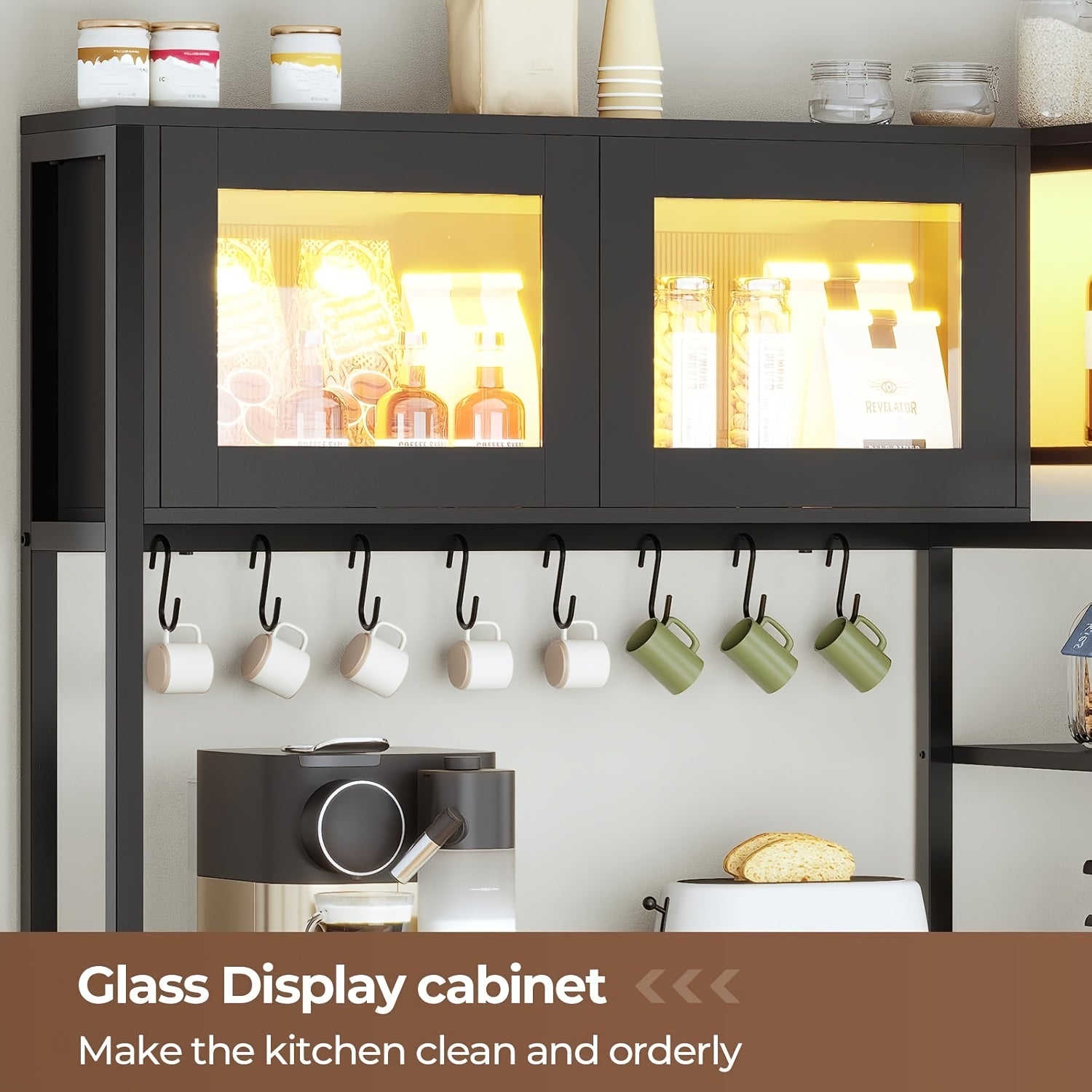 bakers rack led light 45 3 farmhouse coffee bar cabinet