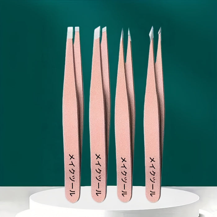 rose gold japanese stainless steel tweezers 4 piece set