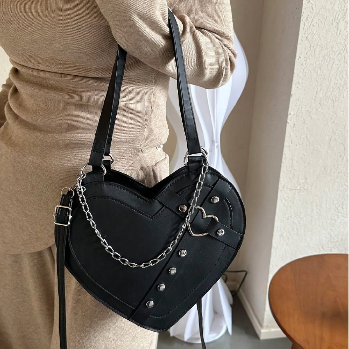 women gothic y2k punk   shaped shoulder bag rivet