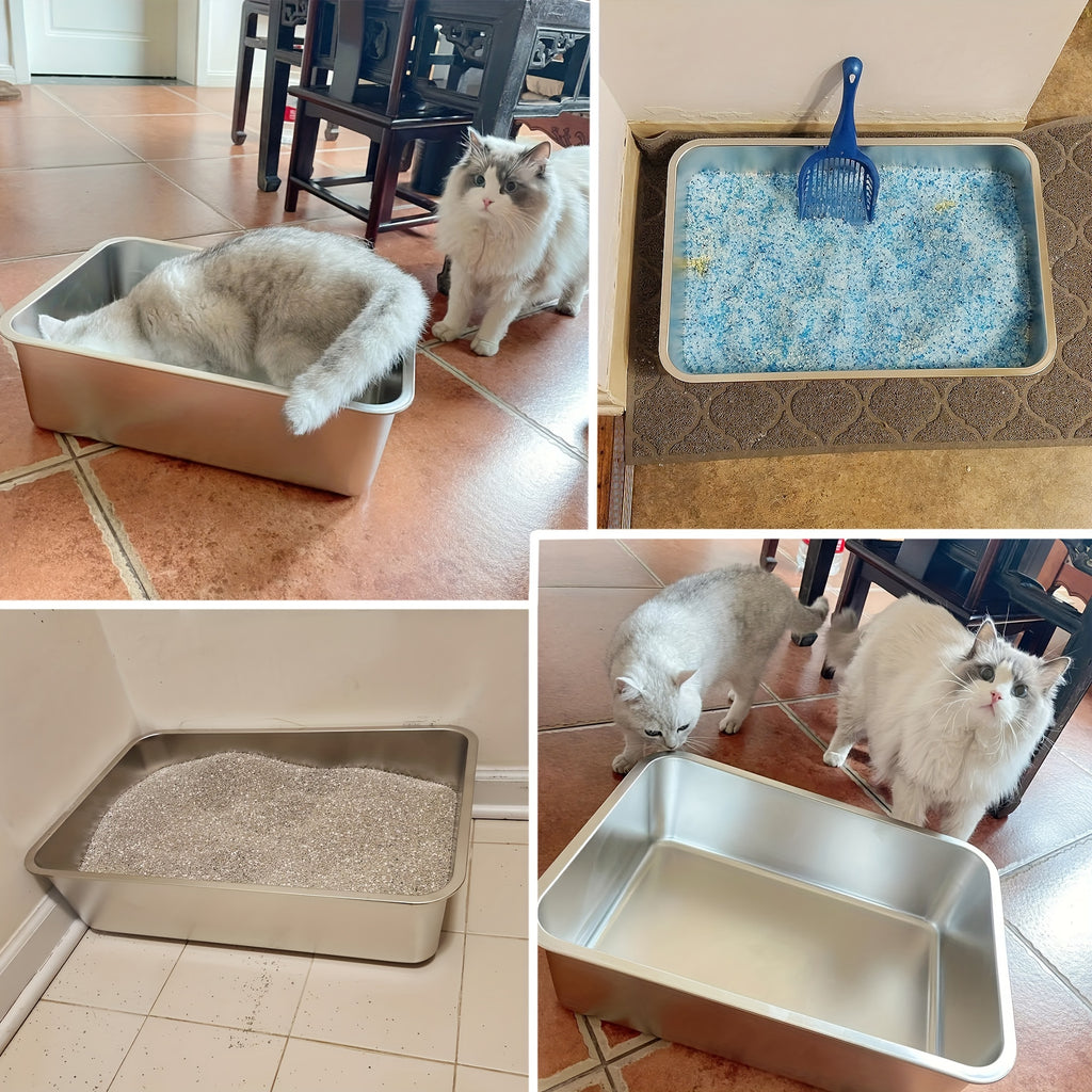 2pcs stainless steel cat litter box 6 deep stainless steel