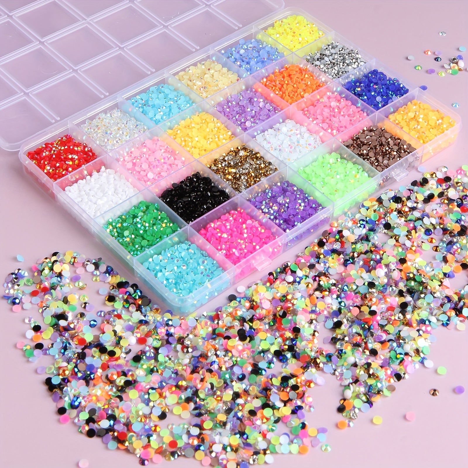 approximately 19500 3mm resin rhinestones in 24 colors