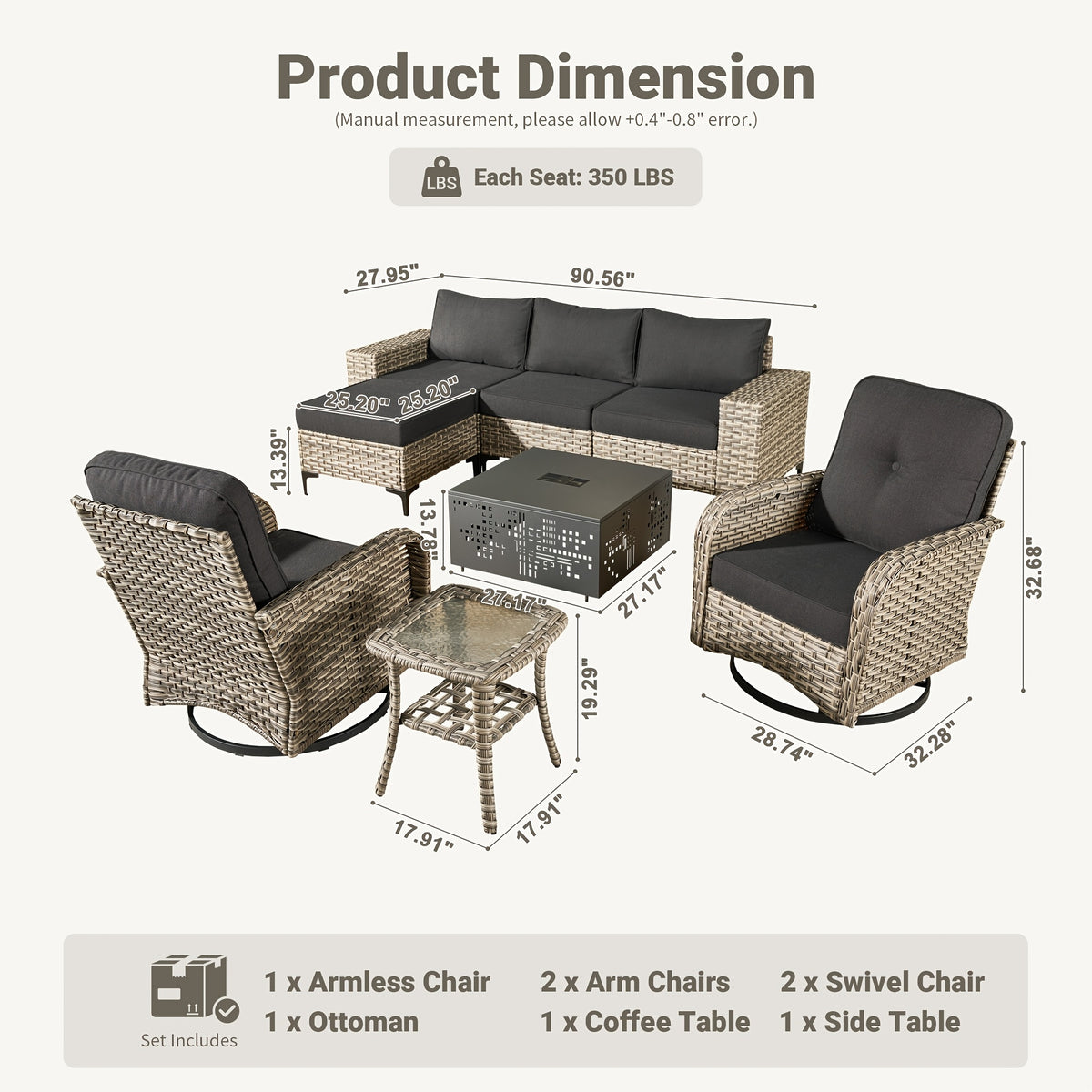 5 8pcs handcrafted outdoor patio rattan sofa set grey metal