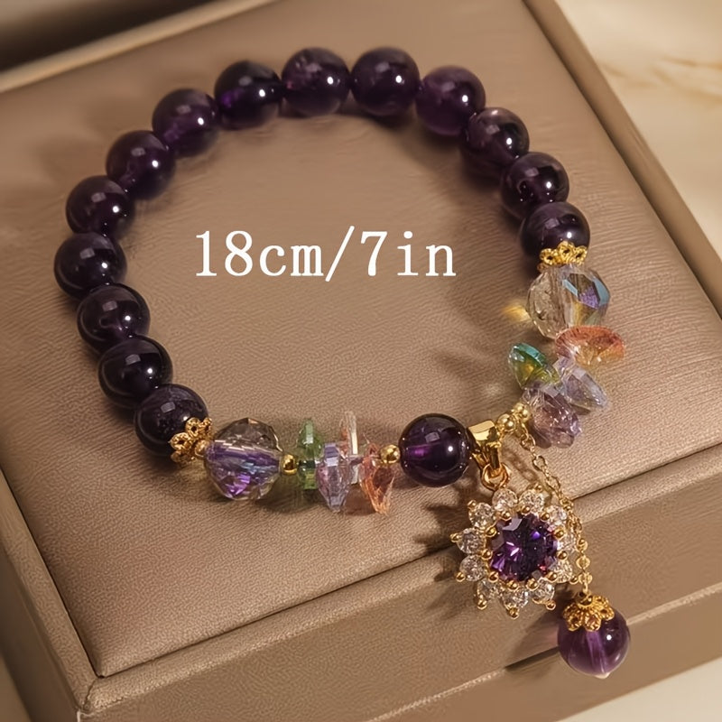 crystal anxiety relieving purple natural bracelet sunflower