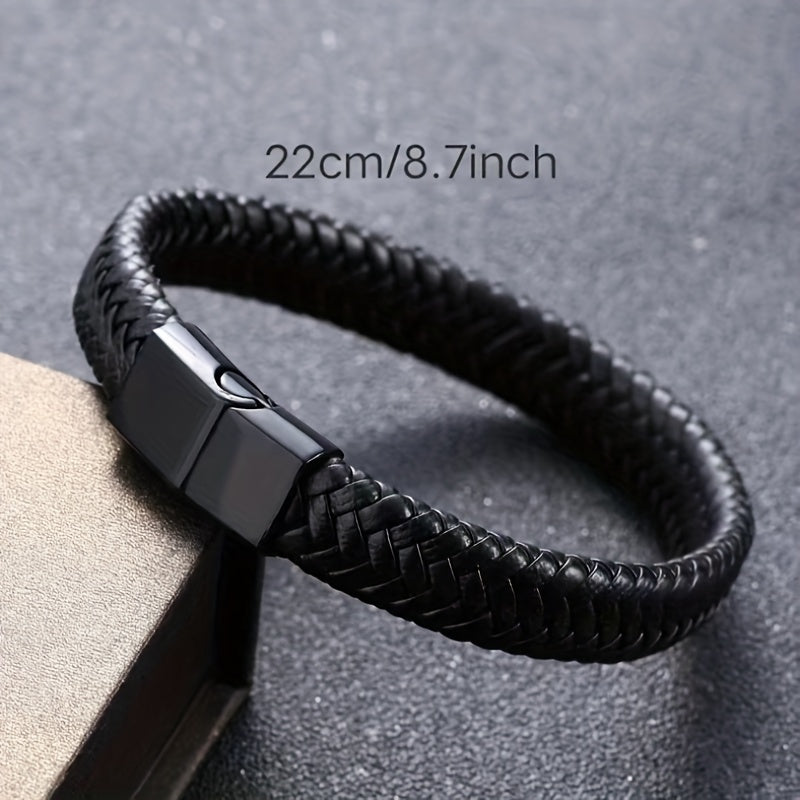 fashion stainless steel chain genuine leather bracelet