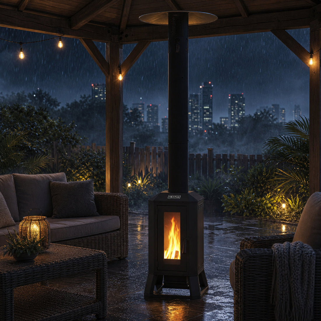 70,000 BTU Wood Pellet Patio Heaters with Wheels & Glass Window, Outdoor Heater for Patio, Backyard & Commercial Use