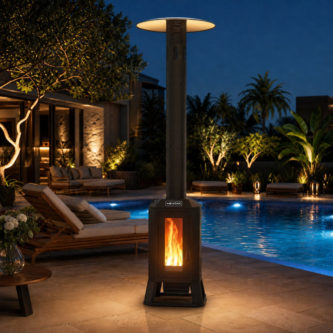 70,000 BTU Wood Pellet Patio Heaters with Wheels & Glass Window, Outdoor Heater for Patio, Backyard & Commercial Use