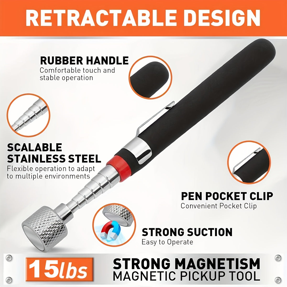 15 pound telescopic magnetic pickup tool multi strength