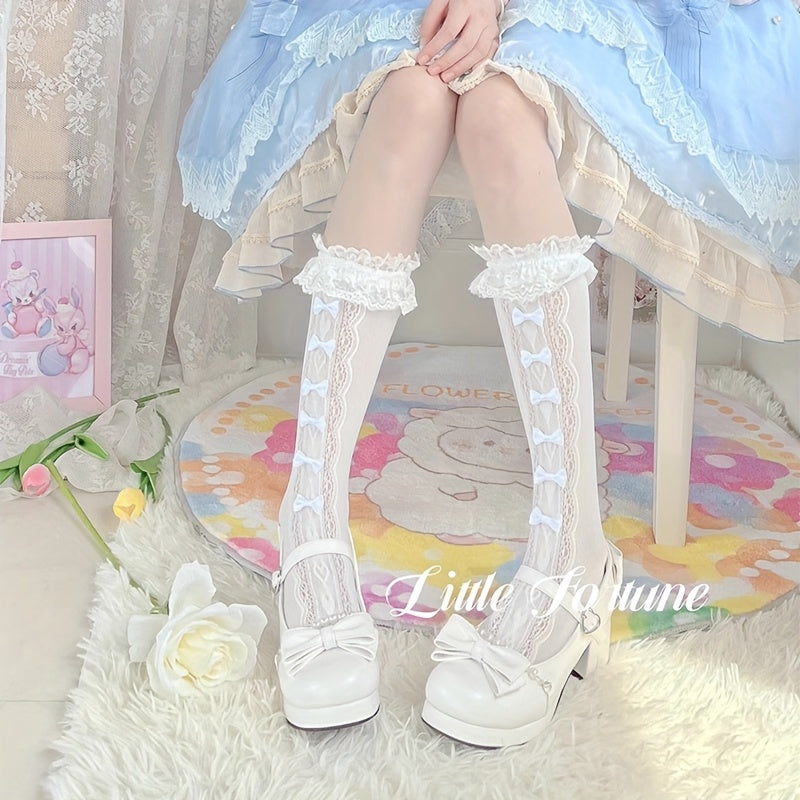 1 pair princess bow   calf socks youth thin lace leg socks